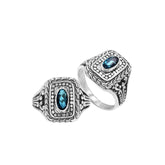 Sterling Silver Balinese Handcrafted Ring With London Blue Topaz Quartz In Rectangular Designer Setting